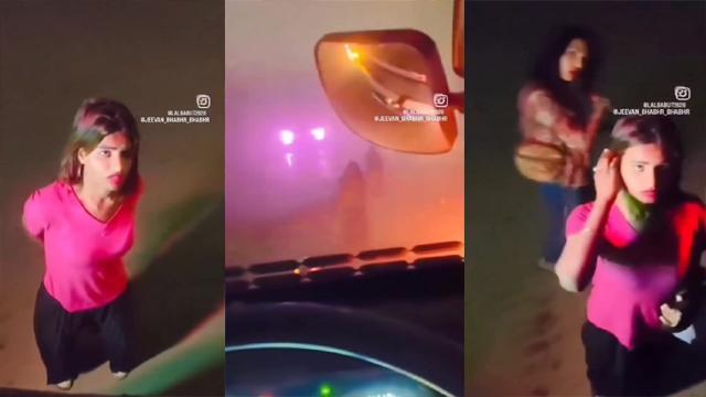 Desi hot girl Pussy showing her truck driver on the road